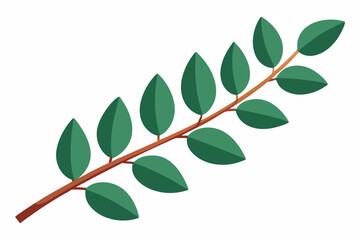 Large Horizontal Brown Branch with Green Eucalyptus Leaves on White Background