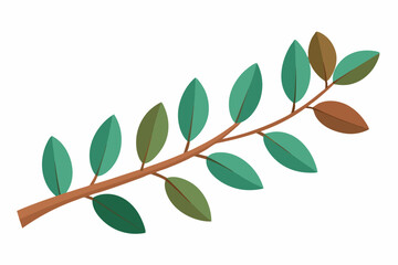 Large Horizontal Brown Branch with Green Eucalyptus Leaves on White Background