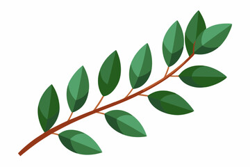 Large Horizontal Brown Branch with Green Eucalyptus Leaves on White Background