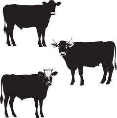 Set of cows Silhouette vector