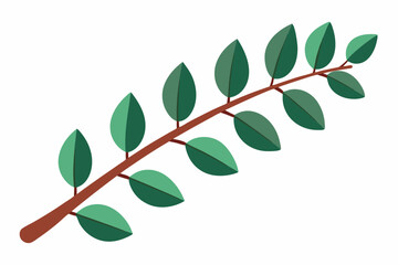 Large Horizontal Brown Branch with Green Eucalyptus Leaves on White Background