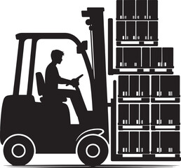 Industrial forklift lifting silhouette vector illustration isolated on a white background