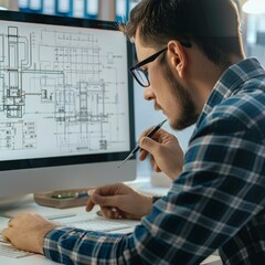 Engineer Analyzing Blueprint