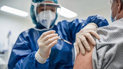 Medical Staff Providing Vaccine Shot to Patient During Virus Outbreak