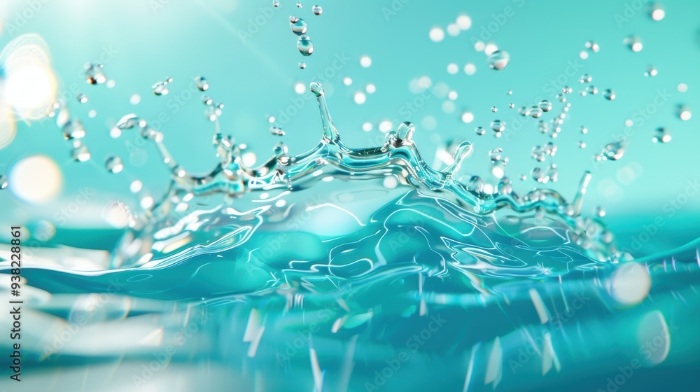 Poster a detailed illustration of underwater splashes, capturing the dynamic movement and bubbles in a real