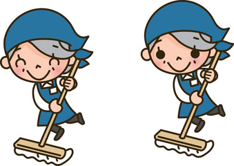 掃除をするシニア女性