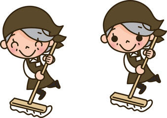 掃除をするシニア女性