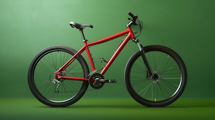 Red mountain bike on green background