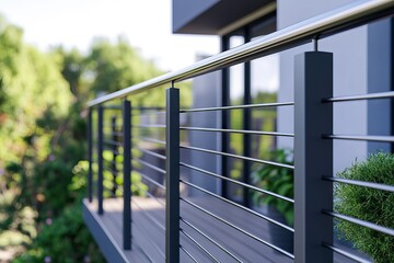 Ultra-Realistic Close-Up of a Modern Grey Aluminum Balcony Handrail. AI generated illustration