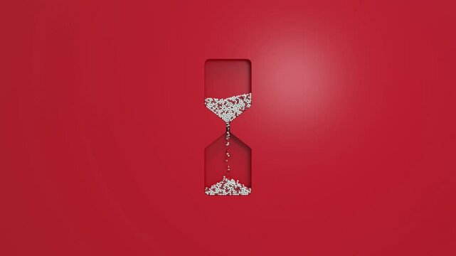 un sablier qui tourne ind&eacute;finiment pour symboliser le temps qui passe - fond rouge - rendu 3D