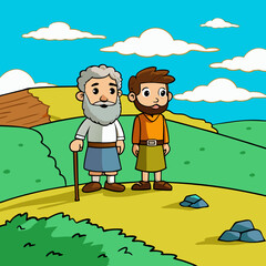 Abraham and Lot on a Hill Overlooking the Valley vector