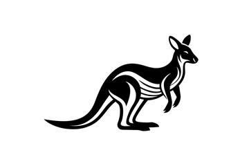 Kangaroo Mascot Silhouette Line Art Vector Logo Design