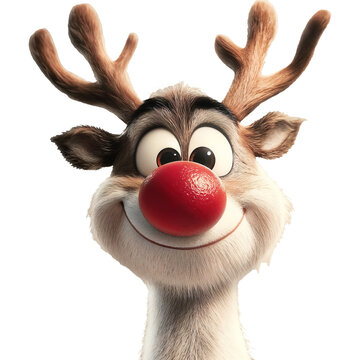recommend clip art: A cartoon reindeer with a red nose and a smile on its face