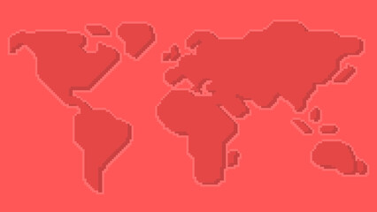 World Map Pixel Art Retro Game Background Vector Red Color Sameless
