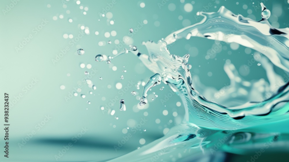 Poster an artistic rendering of liquid in motion, featuring high-speed water splashes and fluid arcs that c
