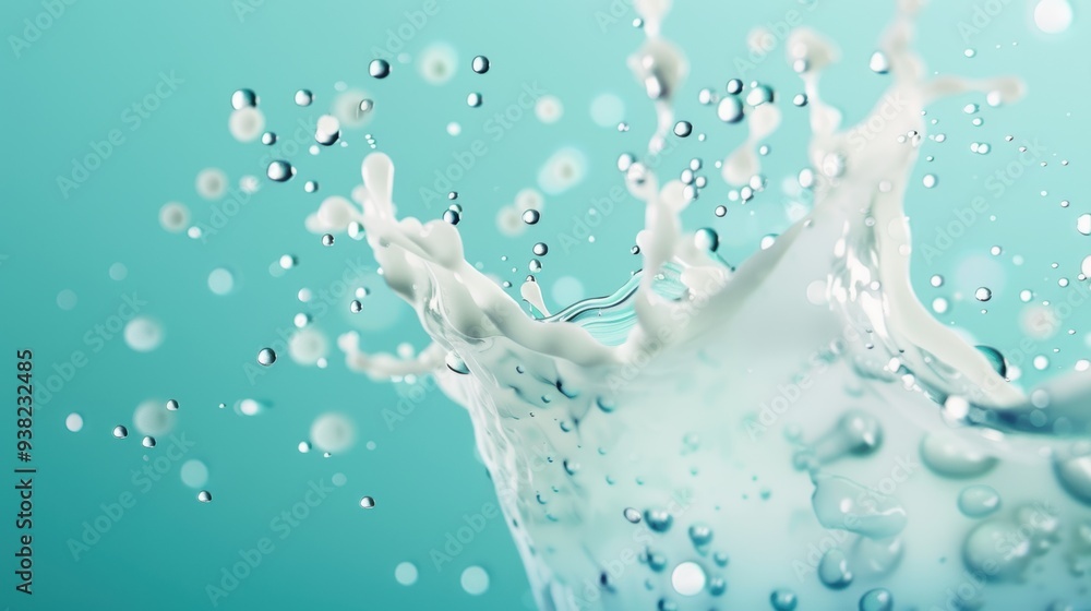 Poster an ethereal portrayal of liquid in motion, with gracefully arcing water splashes and mesmerizing flu