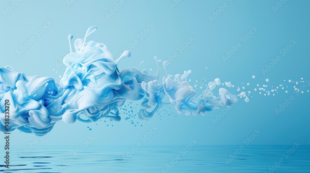 Poster artistic representation of monochromatic designs as paint and ink mix in water, creating striking ab