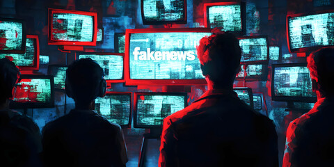people watching fake news, ai generated.