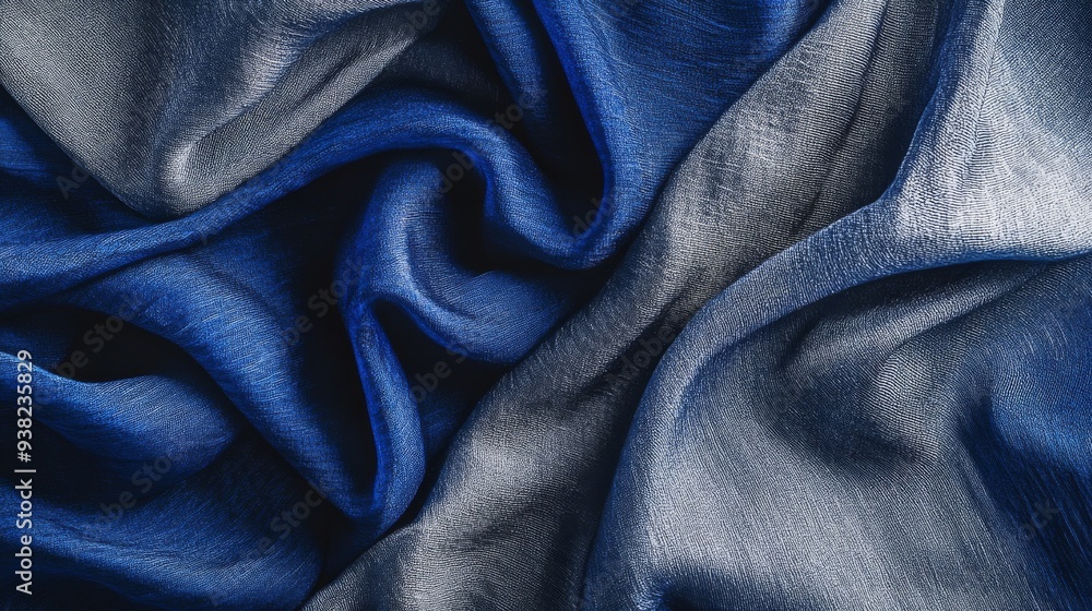 Poster an elegant blend of royal blue and gray fabrics showcases a soft abstract pattern, revealing rich te