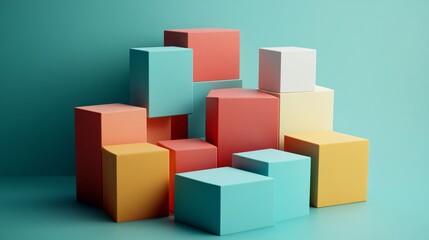 Obraz premium Minimalist 3D blocks creating a layered effect on a plain background