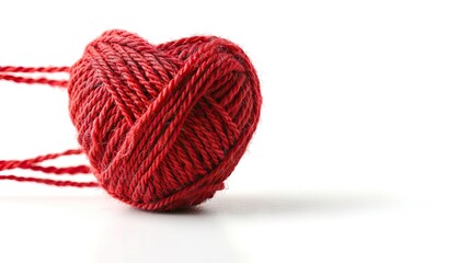 red yarn thread wit heart sign isolated on white background