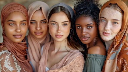 Fototapeta premium United in Strength: Women from Diverse Ethnic Backgrounds Celebrating Global Sisterhood