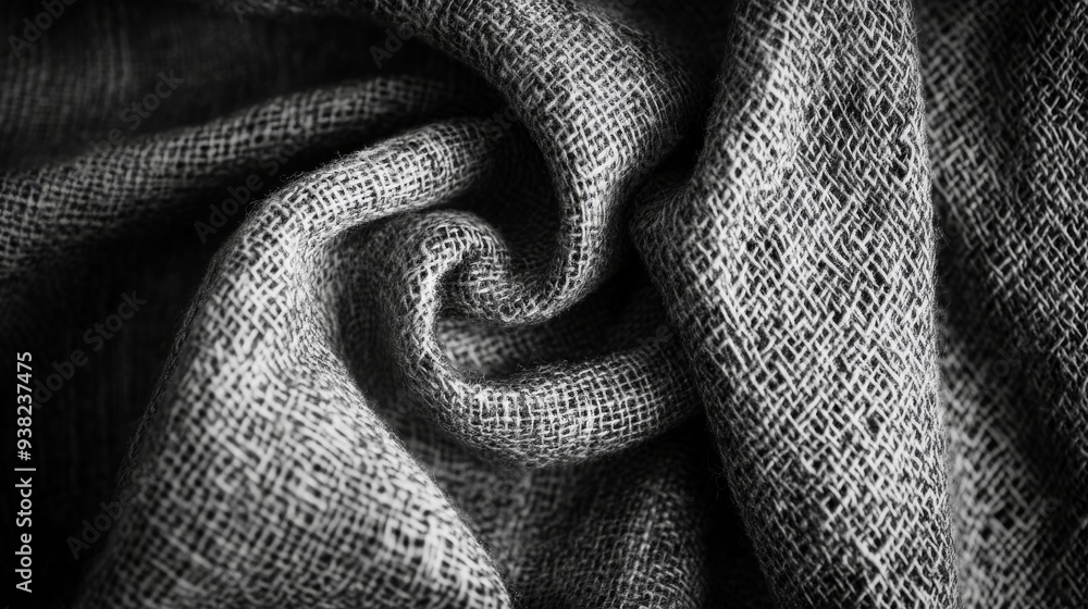 Poster this closeup reveals the intricate patterns and textures of a woven fabric in grayscale, with light 