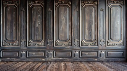 Classic Wooden Panels and Laminate Flooring in Modern Luxury Home Interior. AI generated illustration