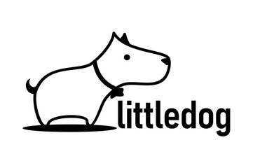 little dog illustration line logo icon design black and white vector	