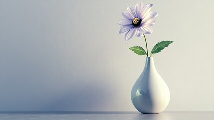 A basic, elegant representation of a single flower in a vase on a clean, uncluttered surface.