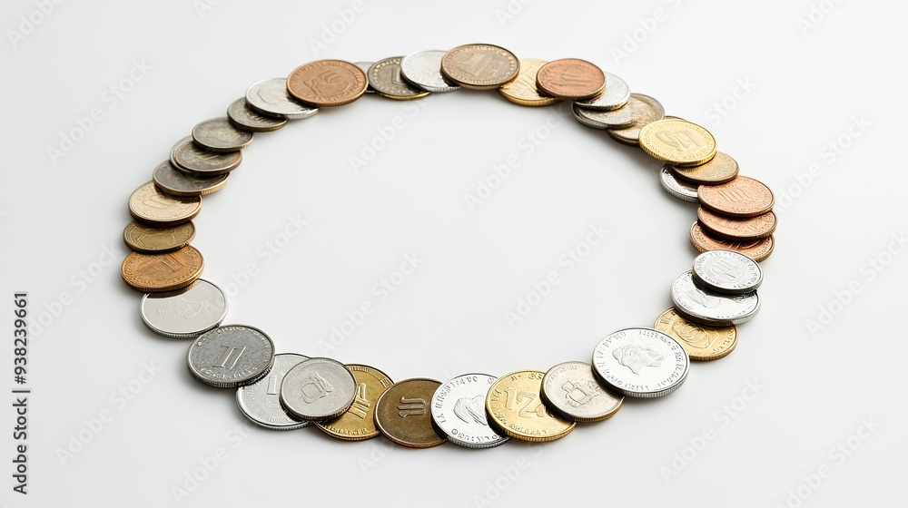 Poster A circular arrangement of coins, simple and minimalistic, with ample room for copy or additional design elements