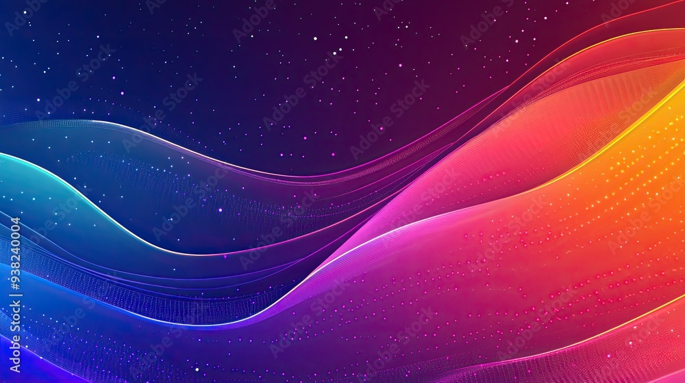 Poster a gradient background with neon lights forming dynamic shapes and patterns, representing pride flag 