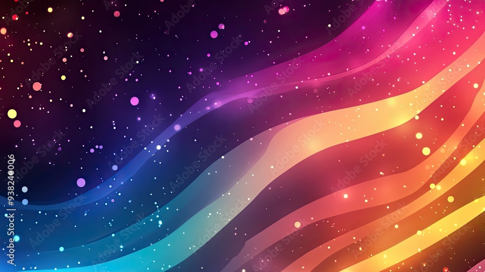 Poster a gradient background with neon lights forming dynamic shapes and patterns, representing pride flag 