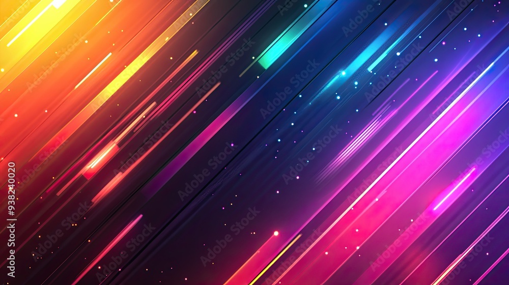 Poster a gradient background with neon lights forming dynamic shapes and patterns, representing pride flag 