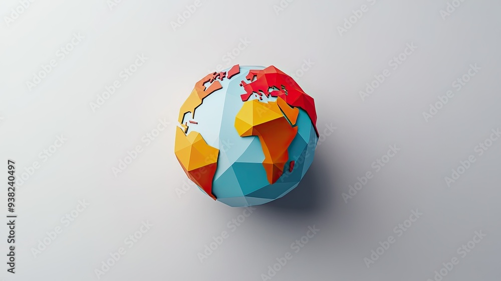 Poster a minimalist globe icon formed by overlapping geometric shapes, representing global connection on a 