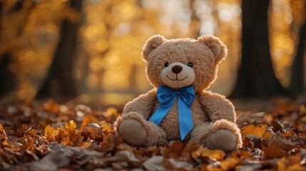 Teddy Bear in Autumn Leaves