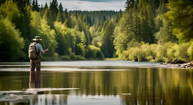 Fisherman fishing in the river.