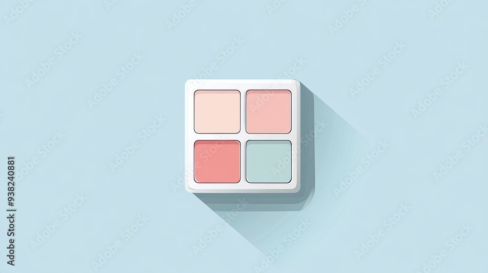 Poster a simple graphic of a makeup palette icon with clean lines and a soft color palette, centered on a p