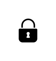 Minimalistic black lock icon centered on a white background. Represents security, access control, encryption, cybersecurity themes, privacy protection, and digital data safeguarding concepts.