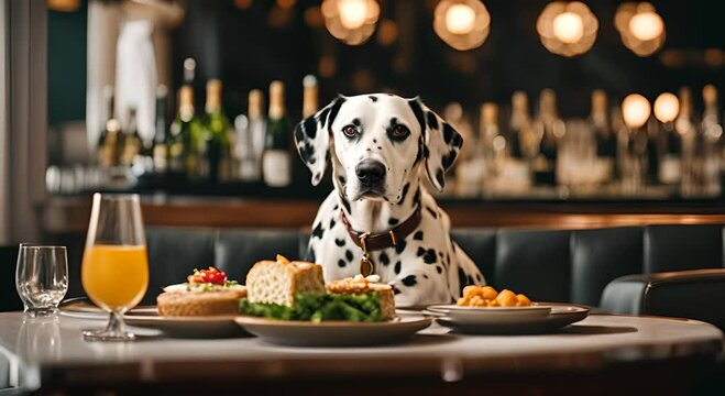 Dalmatian dog in a restaurant.