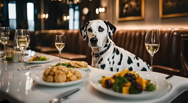 Dalmatian dog in a restaurant.