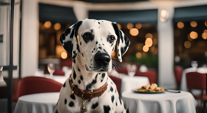 Dalmatian dog in a restaurant.