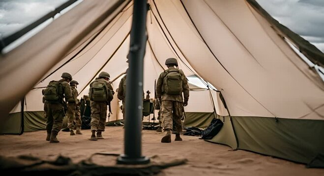 Military camp with tents.