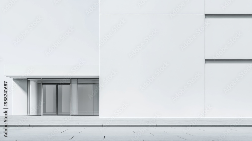 Poster a minimalistic display showcases architectural sketches against a solid light gray background, empha