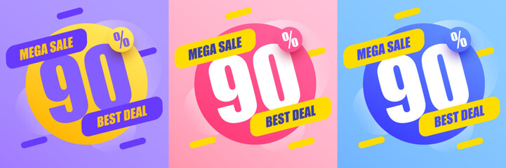 90 percent Off. Discount creative composition. Mega Sale.