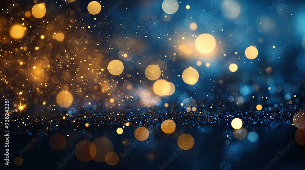 Aufkleber abstract gold bokeh lights subtly scattered across a deep blue background, creating a soft and elega