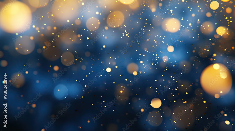 Aufkleber abstract gold bokeh lights subtly scattered across a deep blue background, creating a soft and elega
