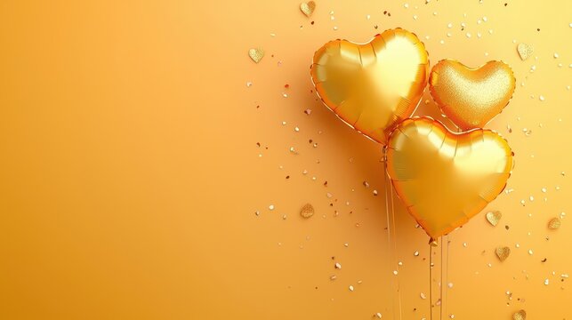 Background of Golden heart-shaped balloon for anniversary