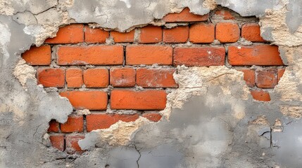 close-up of a brick wall with a section crumbling and bricks missing, illustrating the effects of time and weather on construction materials. - Powered by Adobe