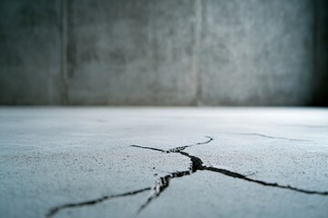 Close-up view of a cracked concrete floor, showcasing texture and details in a minimalist setting, ideal for backgrounds and repairs. © Chopang.studio